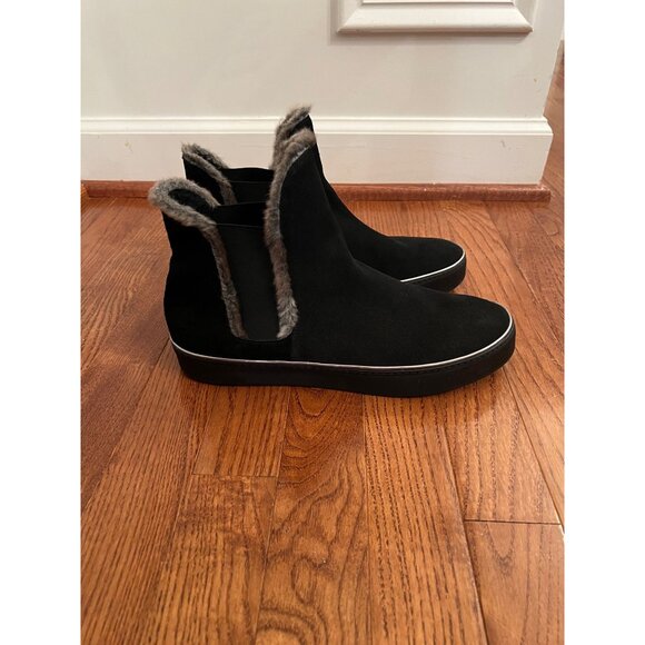 Stuart‎ Weitzman Suede Black Fur-Trim Ankle Boots Size 9.5 - Picture 2 of 7